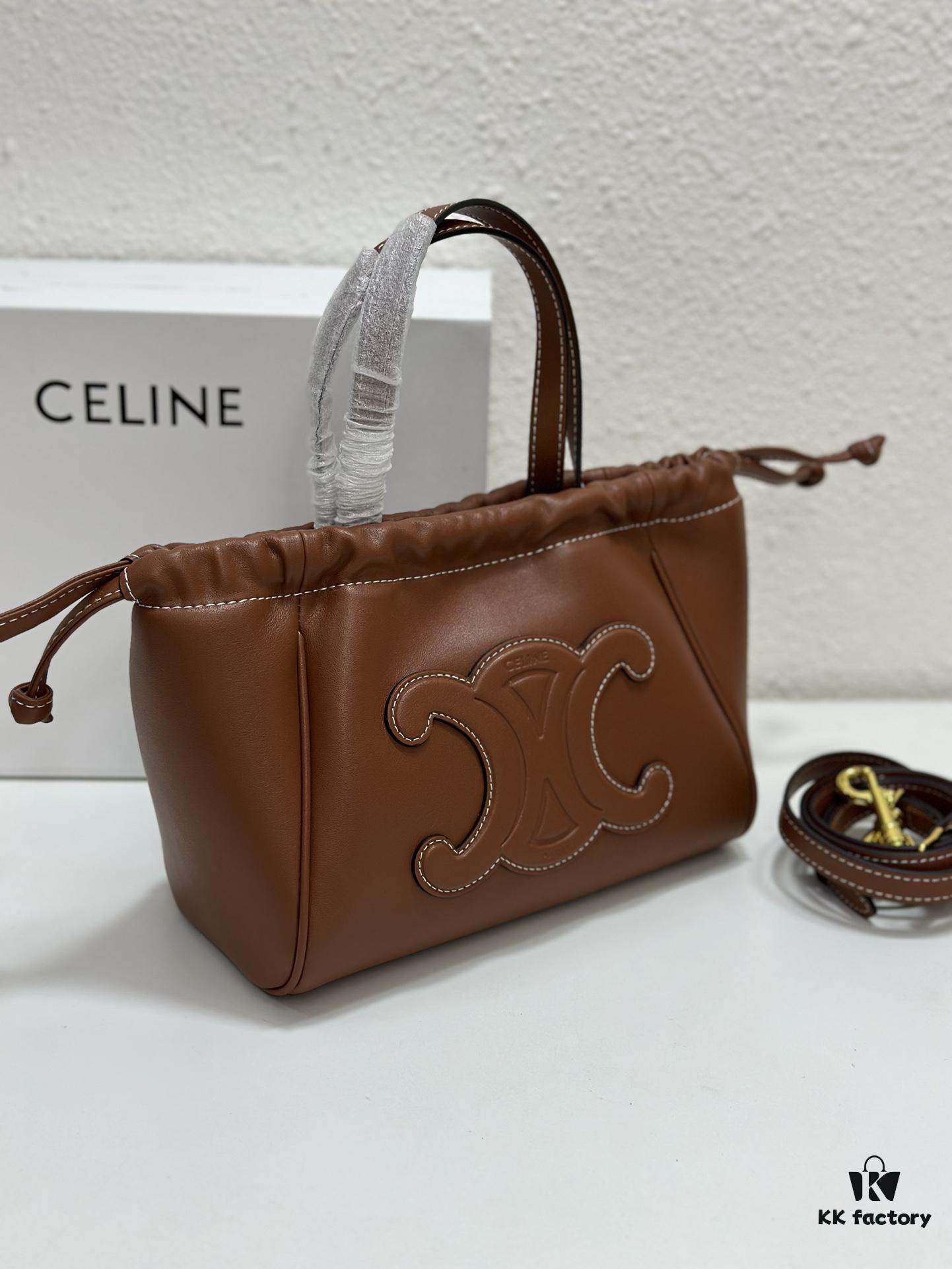 6930aef96e68136f4d9ad33e CELINE | Mini Smooth Calfskin Drawstring Tote in Vintage Caramel - Newest MINI CUIR CABAS