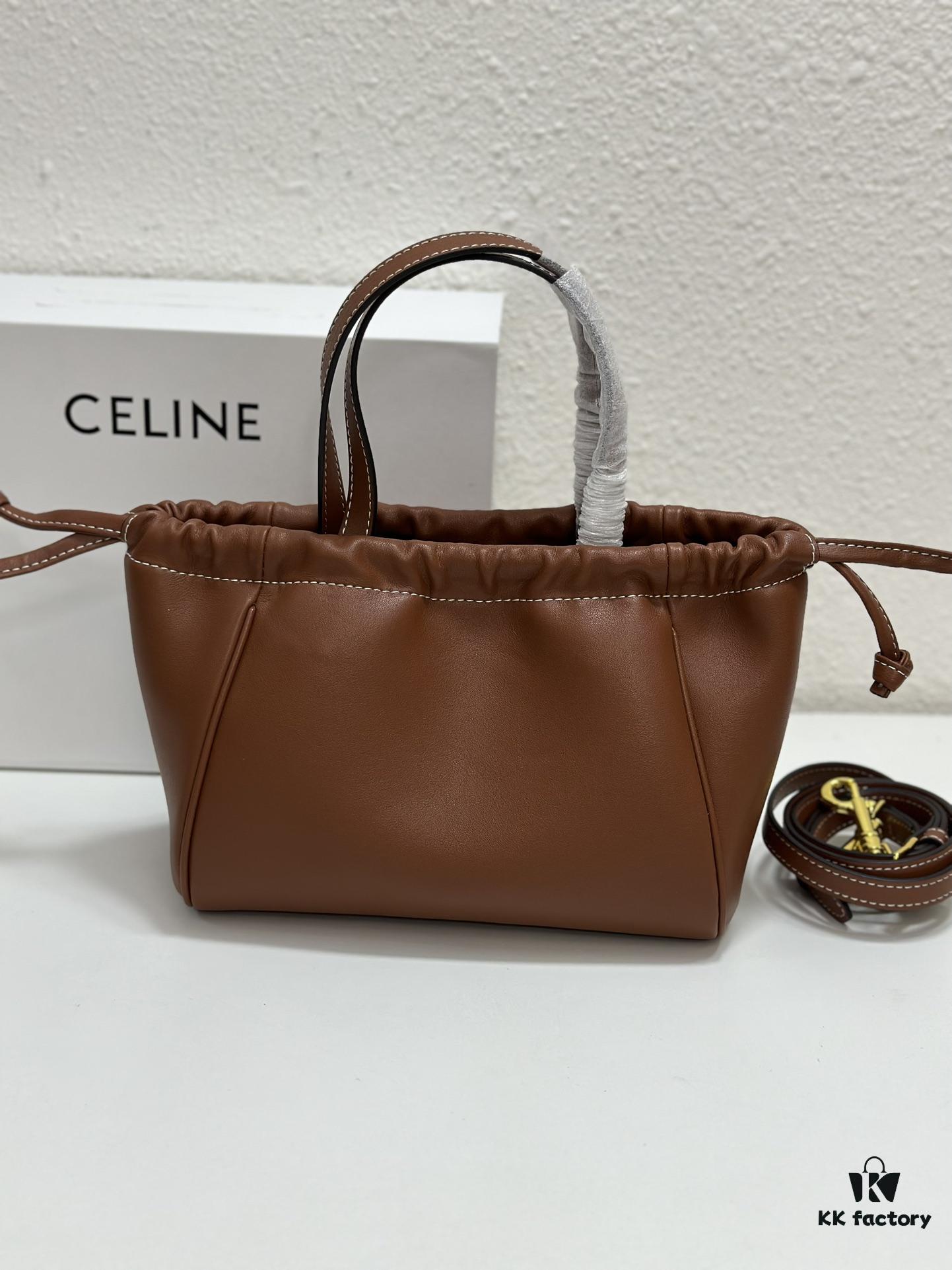 6930aef96e68136f4d9ad33f CELINE | Mini Smooth Calfskin Drawstring Tote in Vintage Caramel - Newest MINI CUIR CABAS