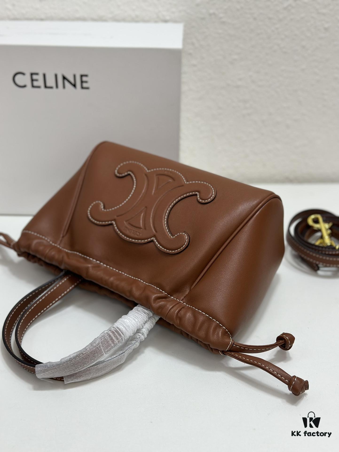 6930aef96e68136f4d9ad340 CELINE | Mini Smooth Calfskin Drawstring Tote in Vintage Caramel - Newest MINI CUIR CABAS