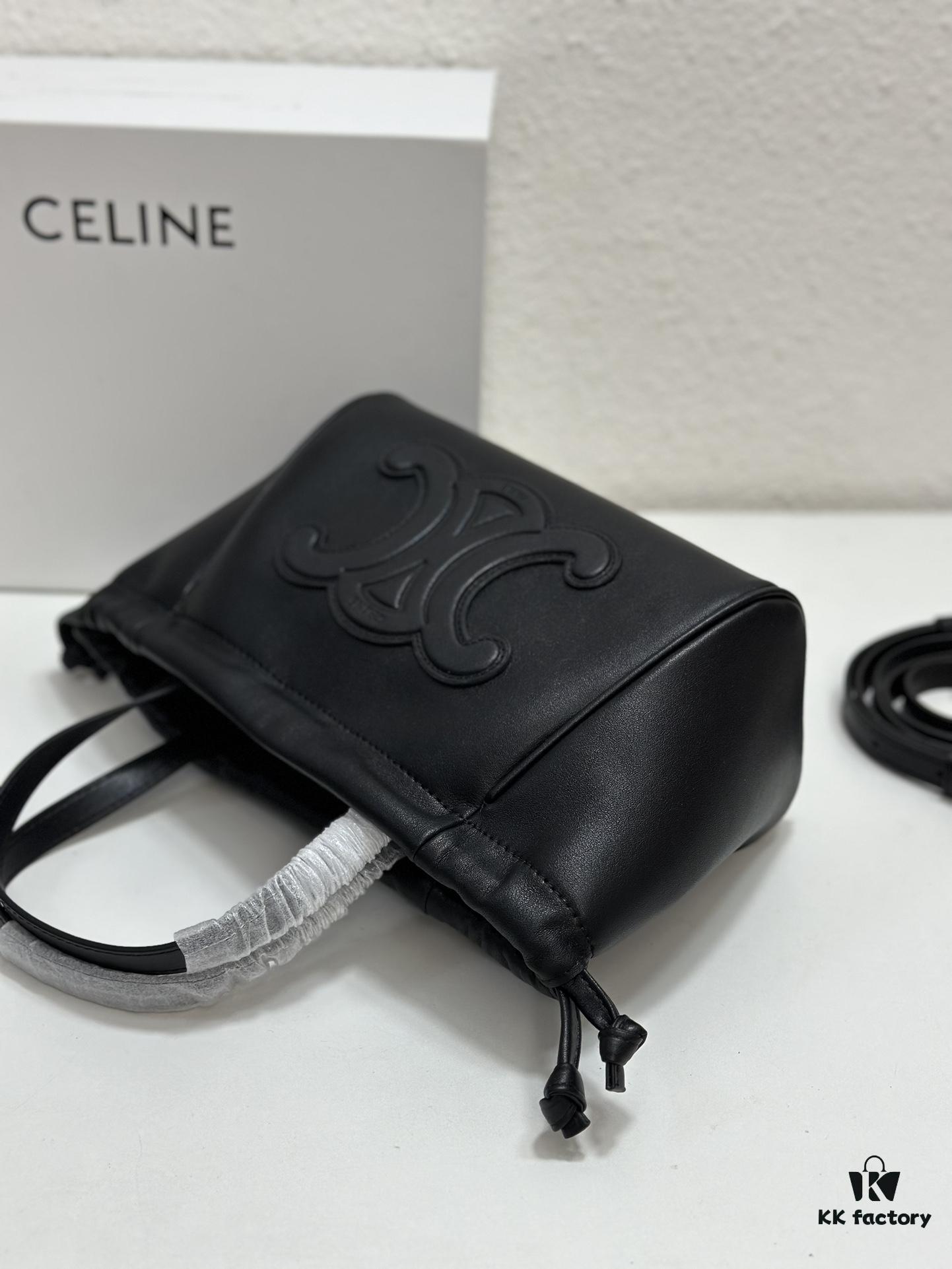 CELINE | Mini Smooth Calfskin Drawstring Tote Bag 💛 Latest MINI CUIR CABAS