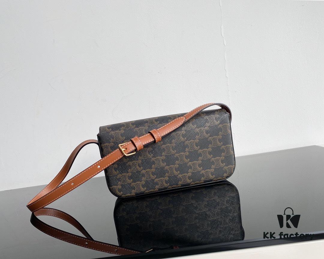 6930af0d6e68136f4d9ad364 CELINE 2024 Spring-Summer New Arrival TRIOMPHE Logo Printed Cowhide Leather Shoulder Bag, Triumph Armpit Bag, Cowhide Trim, Lambskin Lining, Interior Flat Pocket, Adjustable Leather Shoulder Strap (Length: 20cm)