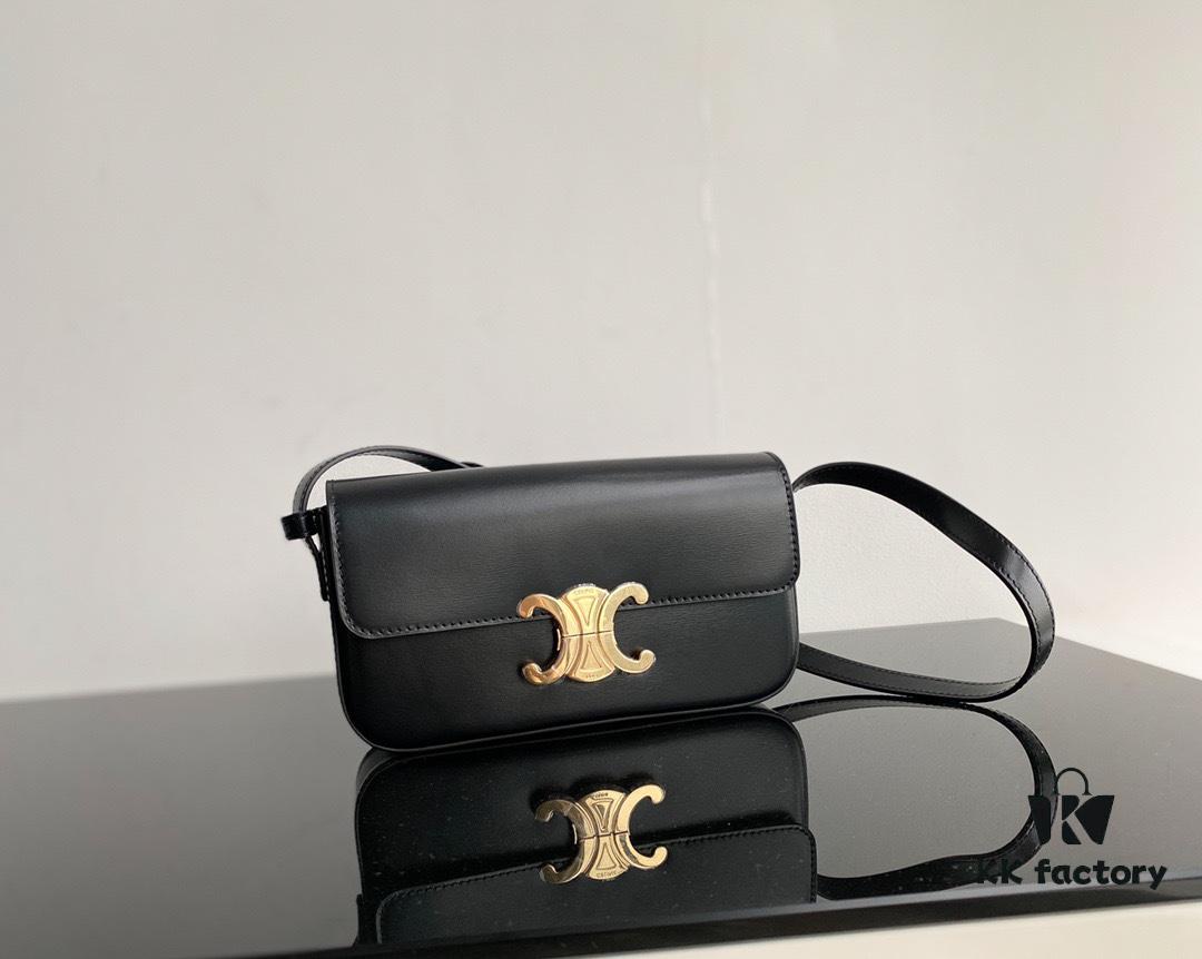 6930af106e68136f4d9ad369 CELINE 2024 Spring/Summer New Arrival TRIOMPHE Signature Grain Calfskin Shoulder Bag, Triumph Armpit Bag with Calfskin Trim and Lambskin Lining, Flat Interior Pocket, Adjustable Leather Strap 20cm
