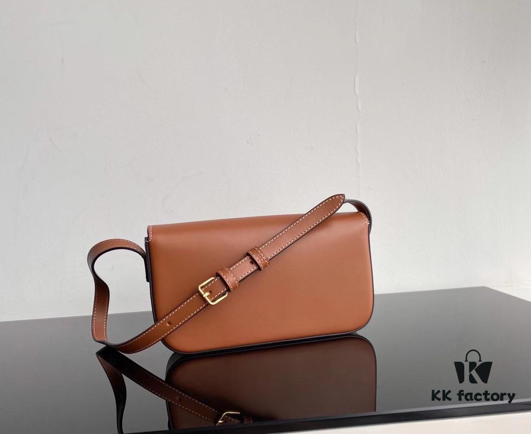 6930af166e68136f4d9ad374 CELINE 2024 Spring/Summer New Arrival TRIOMPHE Logo Embossed Smooth Calfskin Shoulder Bag, Triomphe Armpit Bag with Cowhide Edging, Lambskin Lining, Flat Interior Pocket, Adjustable Leather Shoulder Strap (20cm Length)