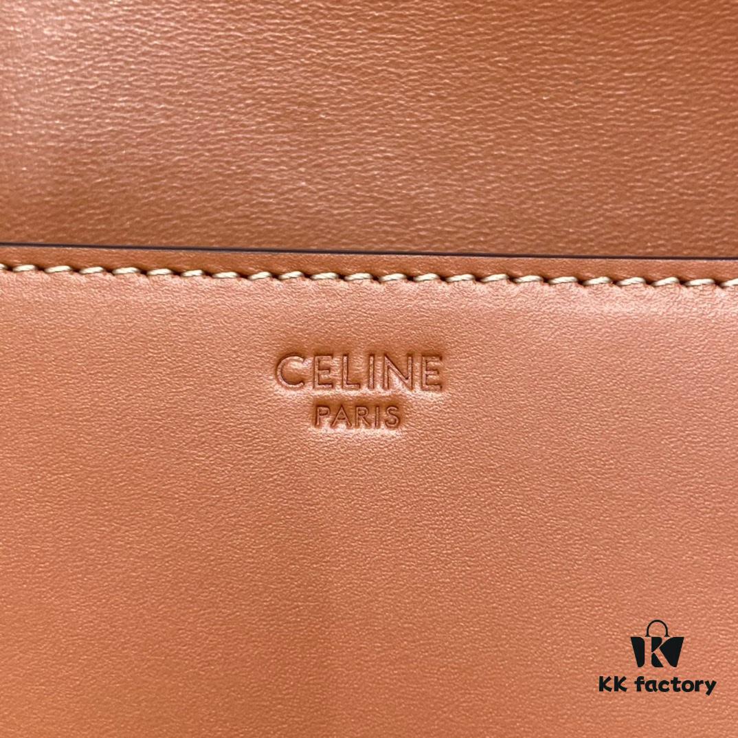 6930af196e68136f4d9ad379 CELINE 2024 Spring/Summer New Arrival TRIOMPHE Logo Embossed Smooth Calfskin Shoulder Bag, Triomphe Armpit Bag with Cowhide Edging, Lambskin Lining, Flat Interior Pocket, Adjustable Leather Shoulder Strap (20cm Length)