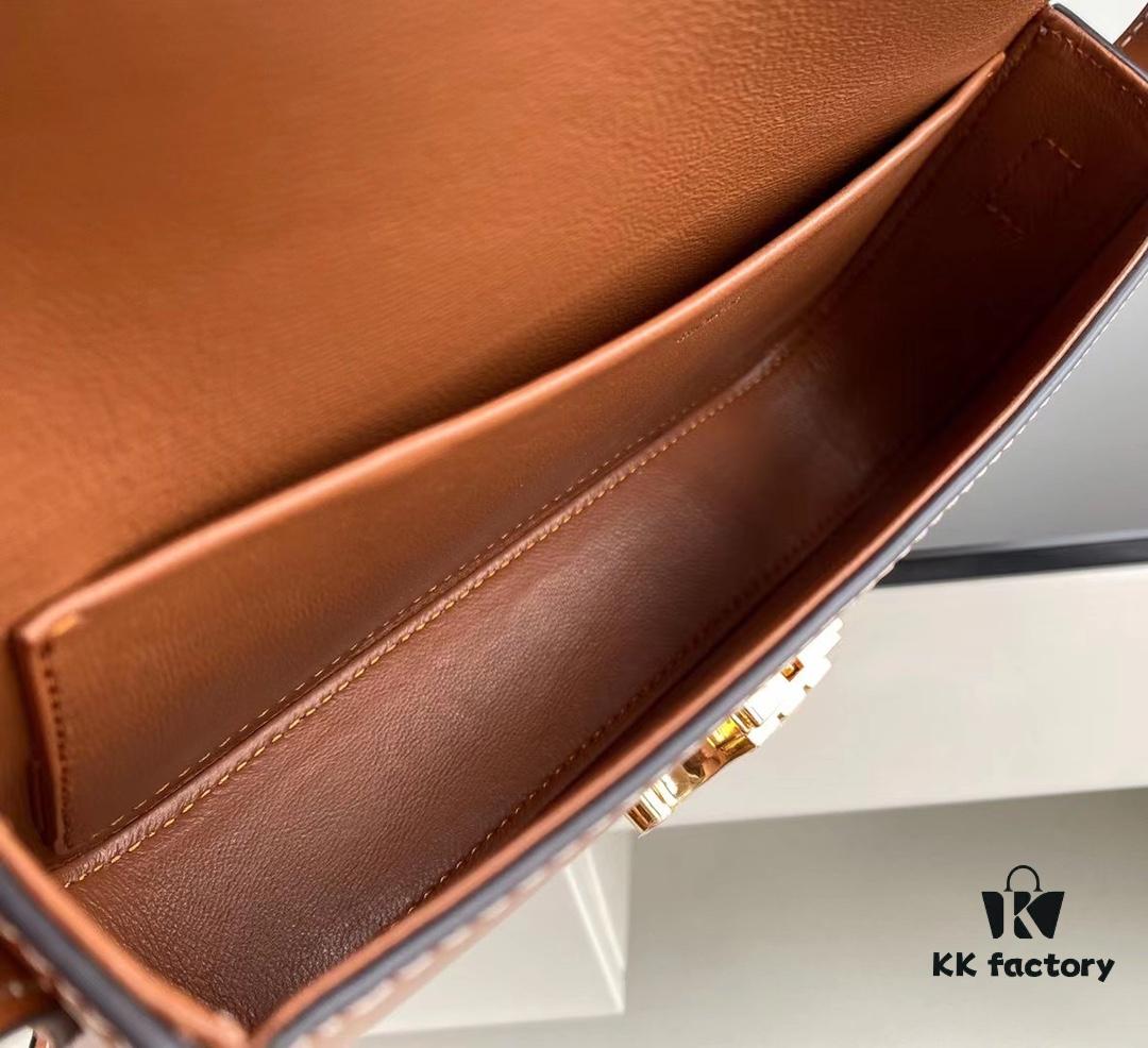 6930af1b6e68136f4d9ad37b CELINE 2024 Spring/Summer New Arrival TRIOMPHE Logo Embossed Smooth Calfskin Shoulder Bag, Triomphe Armpit Bag with Cowhide Edging, Lambskin Lining, Flat Interior Pocket, Adjustable Leather Shoulder Strap (20cm Length)