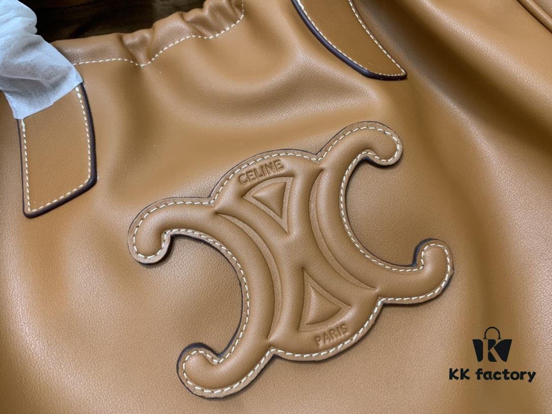 6930af336e68136f4d9ad3a2 Celine New Arrival Tote Bag, Calfskin Material, Arc de Triomphe Embossed Logo, Drawstring Closure at Opening, Adjustable Size