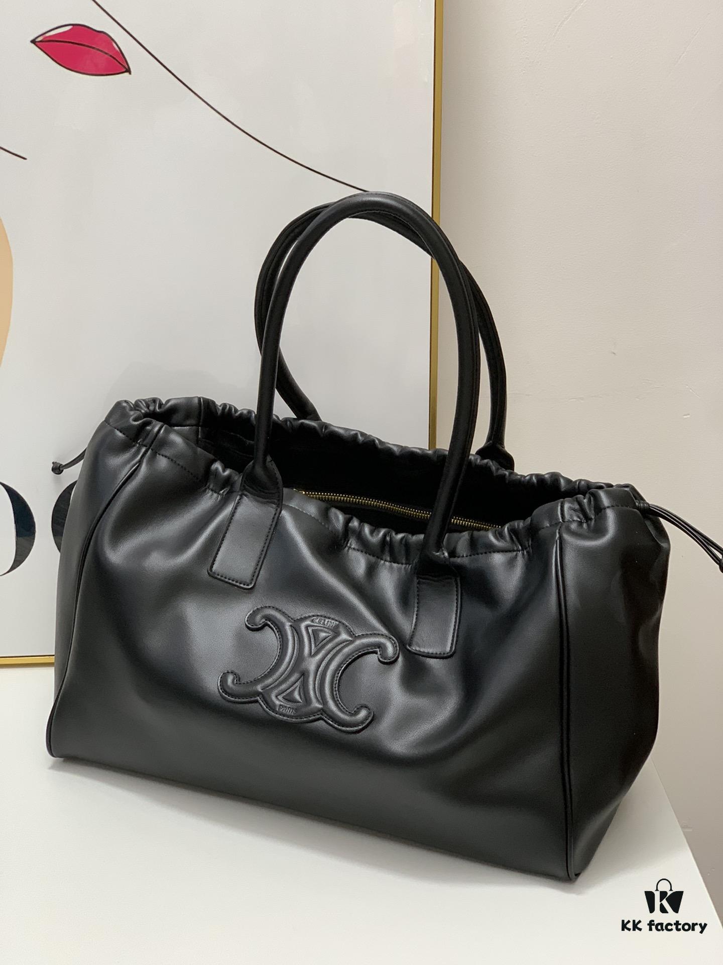 6930af376e68136f4d9ad3a8 Celine New Arrival Tote Bag, Calfskin Material, Arc de Triomphe Embossed Logo, Drawstring Closure at Opening, Adjustable Size