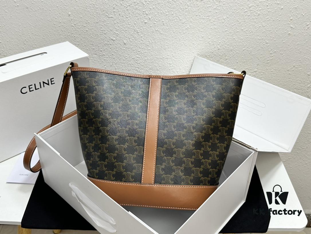 6930af396e68136f4d9ad3af Celine Large Triomphe Canvas Nano Bucket Bag - Stylish Vintage Series with Signature Print