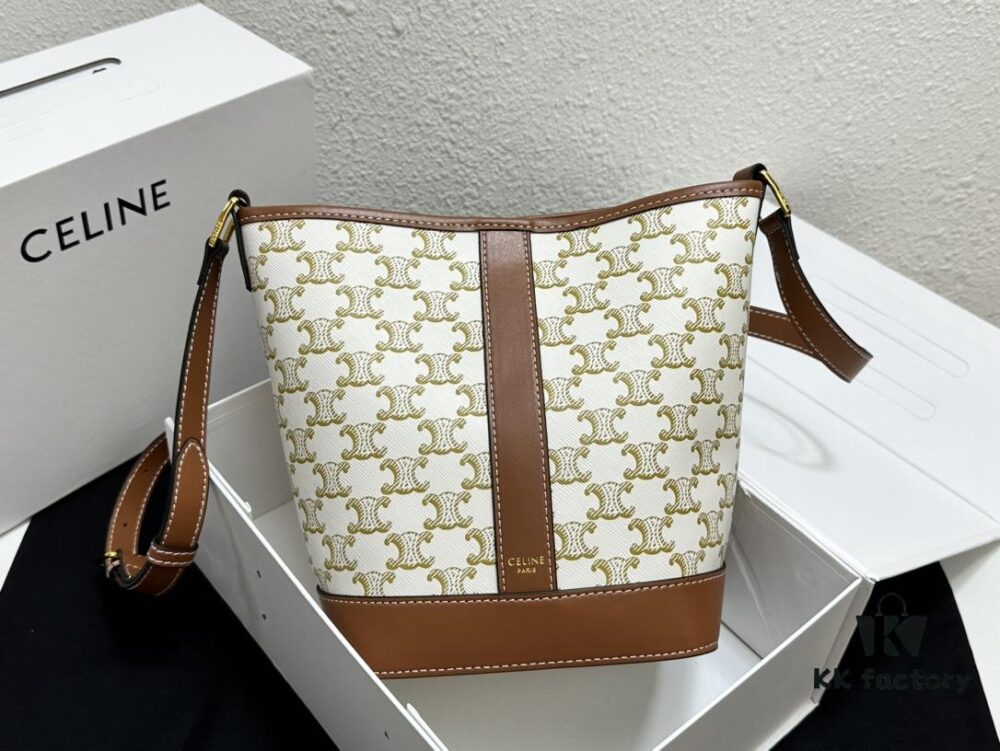 6930af3e6e68136f4d9ad3b7 Celine Triomphe Canvas Nano Bucket Bag in New Size, Signature Print, Artificial Leather and Cowhide, Perfect for Winter Wear with Coats