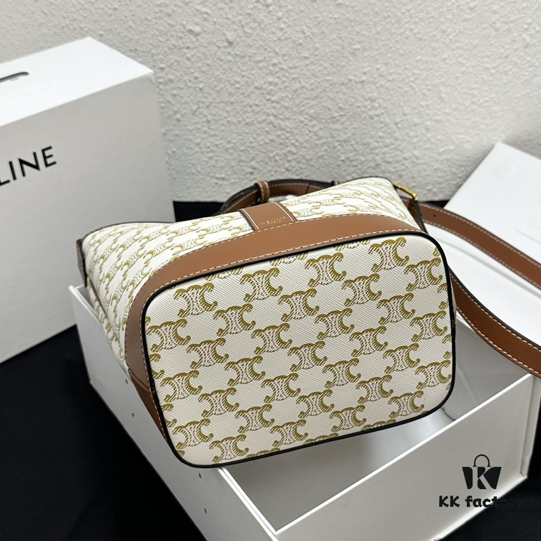 6930af3f6e68136f4d9ad3b9 Celine Triomphe Canvas Nano Bucket Bag in New Size, Signature Print, Artificial Leather and Cowhide, Perfect for Winter Wear with Coats