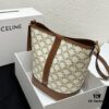 6930af3f6e68136f4d9ad3ba Celine Triomphe Canvas Nano Bucket Bag in New Size, Signature Print, Artificial Leather and Cowhide, Perfect for Winter Wear with Coats
