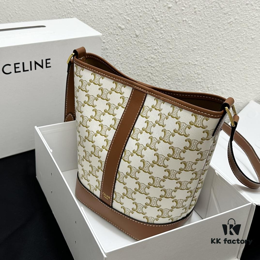 6930af3f6e68136f4d9ad3ba Celine Triomphe Canvas Nano Bucket Bag in New Size, Signature Print, Artificial Leather and Cowhide, Perfect for Winter Wear with Coats