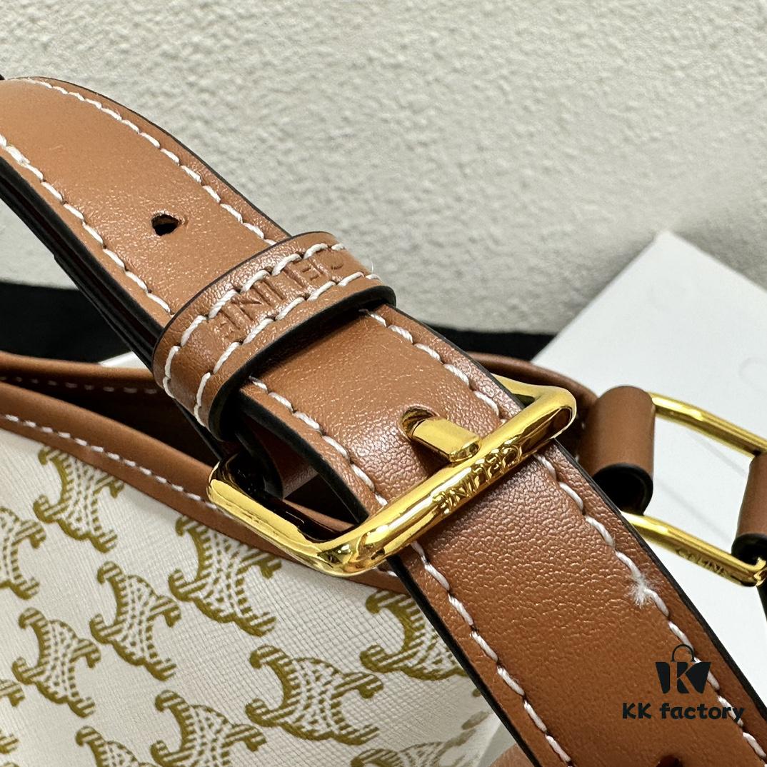 6930af3f6e68136f4d9ad3bb Celine Triomphe Canvas Nano Bucket Bag in New Size, Signature Print, Artificial Leather and Cowhide, Perfect for Winter Wear with Coats