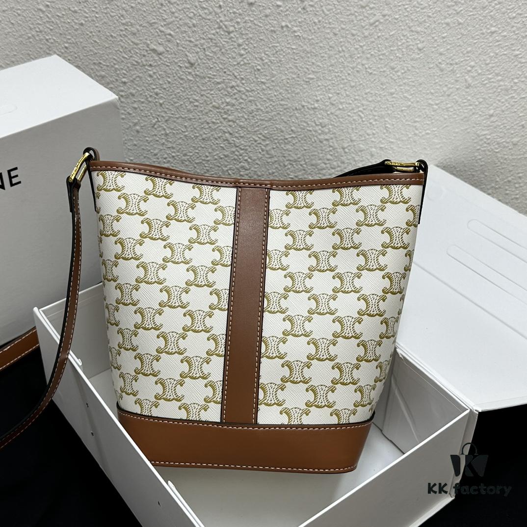 6930af406e68136f4d9ad3bc Celine Triomphe Canvas Nano Bucket Bag in New Size, Signature Print, Artificial Leather and Cowhide, Perfect for Winter Wear with Coats