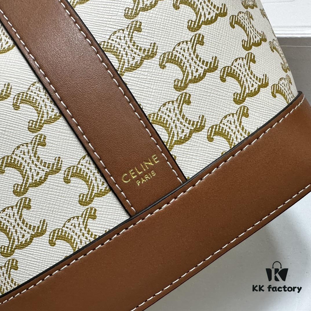 6930af416e68136f4d9ad3be Celine Triomphe Canvas Nano Bucket Bag in New Size, Signature Print, Artificial Leather and Cowhide, Perfect for Winter Wear with Coats