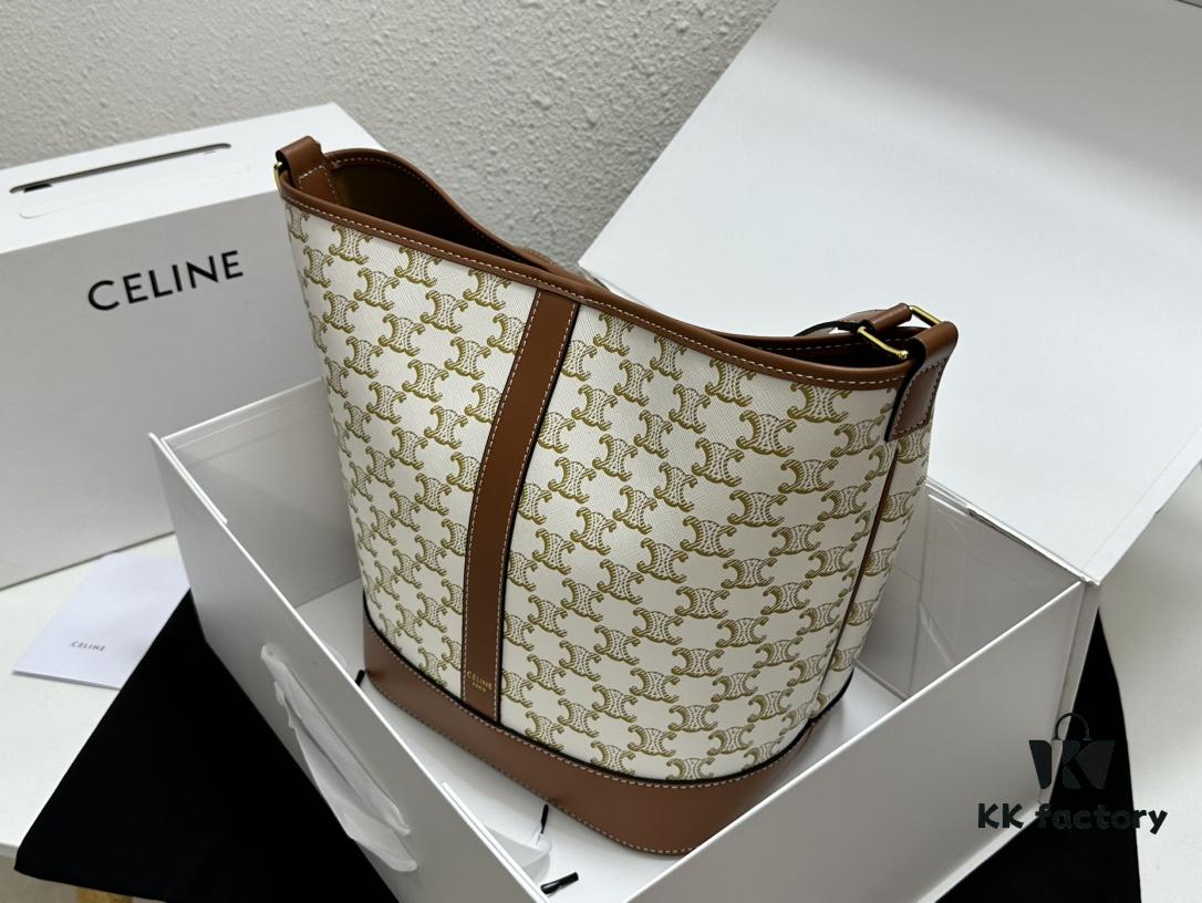 6930af436e68136f4d9ad3c3 Celine Large Triomphe Canvas Nano Bucket Bag with Signature Print