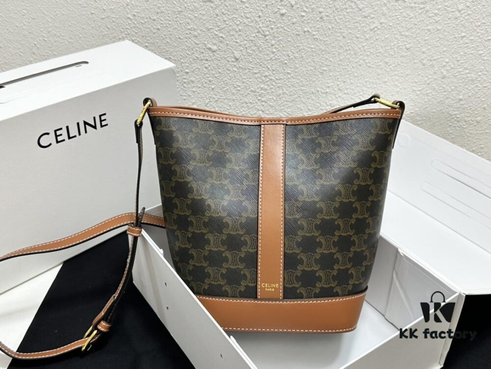 6930af476e68136f4d9ad3c9 Celine Triomphe Canvas Nano Bucket Bag in Latest Size, Signature Print, Artificial Leather and Cowhide, Perfect for Winter Wear with Coats