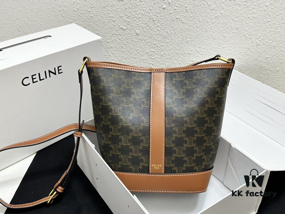 6930af476e68136f4d9ad3c9 Celine Triomphe Canvas Nano Bucket Bag in Latest Size, Signature Print, Artificial Leather and Cowhide, Perfect for Winter Wear with Coats