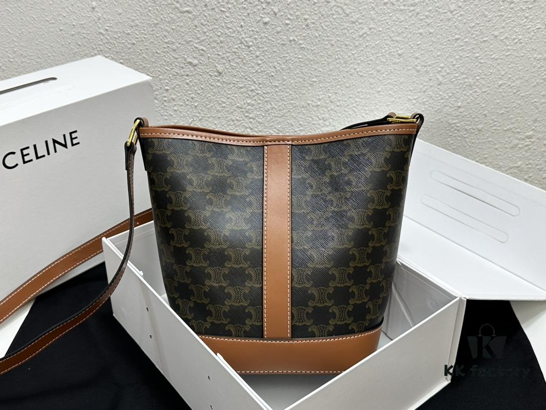 6930af476e68136f4d9ad3cb Celine Triomphe Canvas Nano Bucket Bag in Latest Size, Signature Print, Artificial Leather and Cowhide, Perfect for Winter Wear with Coats
