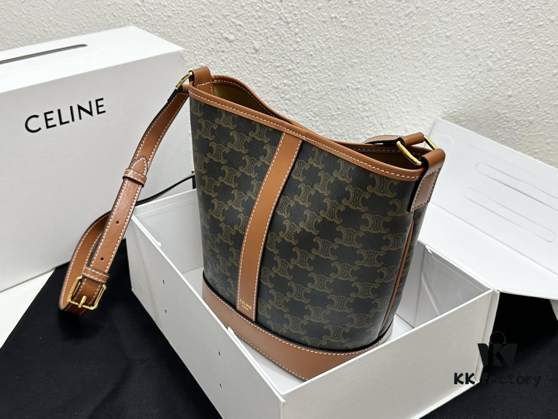 6930af486e68136f4d9ad3cc Celine Triomphe Canvas Nano Bucket Bag in Latest Size, Signature Print, Artificial Leather and Cowhide, Perfect for Winter Wear with Coats