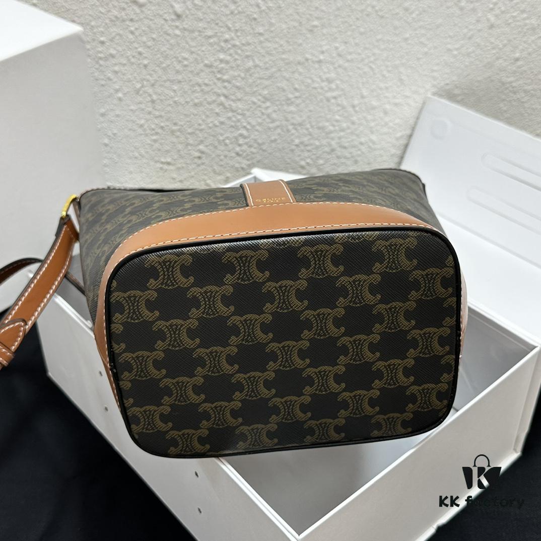 6930af486e68136f4d9ad3cd Celine Triomphe Canvas Nano Bucket Bag in Latest Size, Signature Print, Artificial Leather and Cowhide, Perfect for Winter Wear with Coats