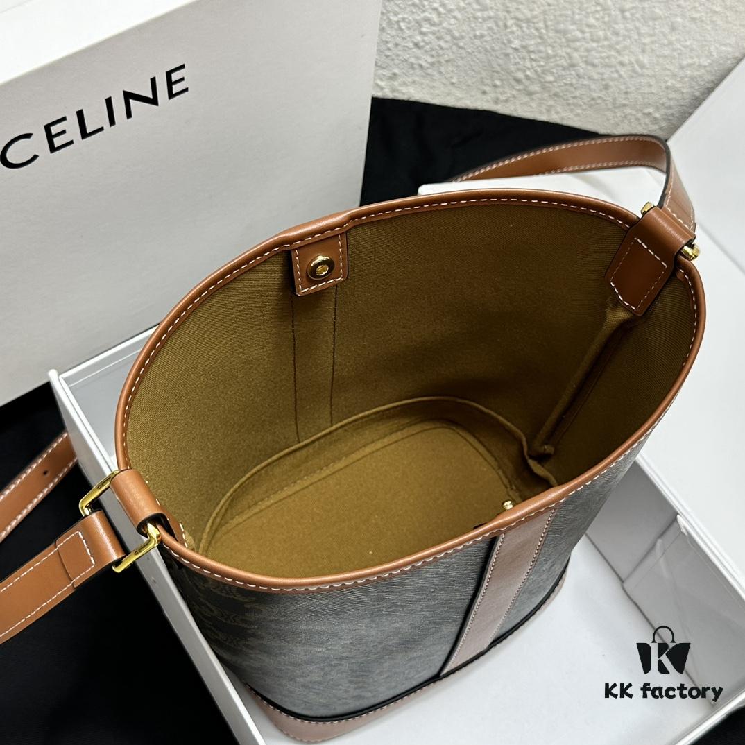 6930af496e68136f4d9ad3cf Celine Triomphe Canvas Nano Bucket Bag in Latest Size, Signature Print, Artificial Leather and Cowhide, Perfect for Winter Wear with Coats