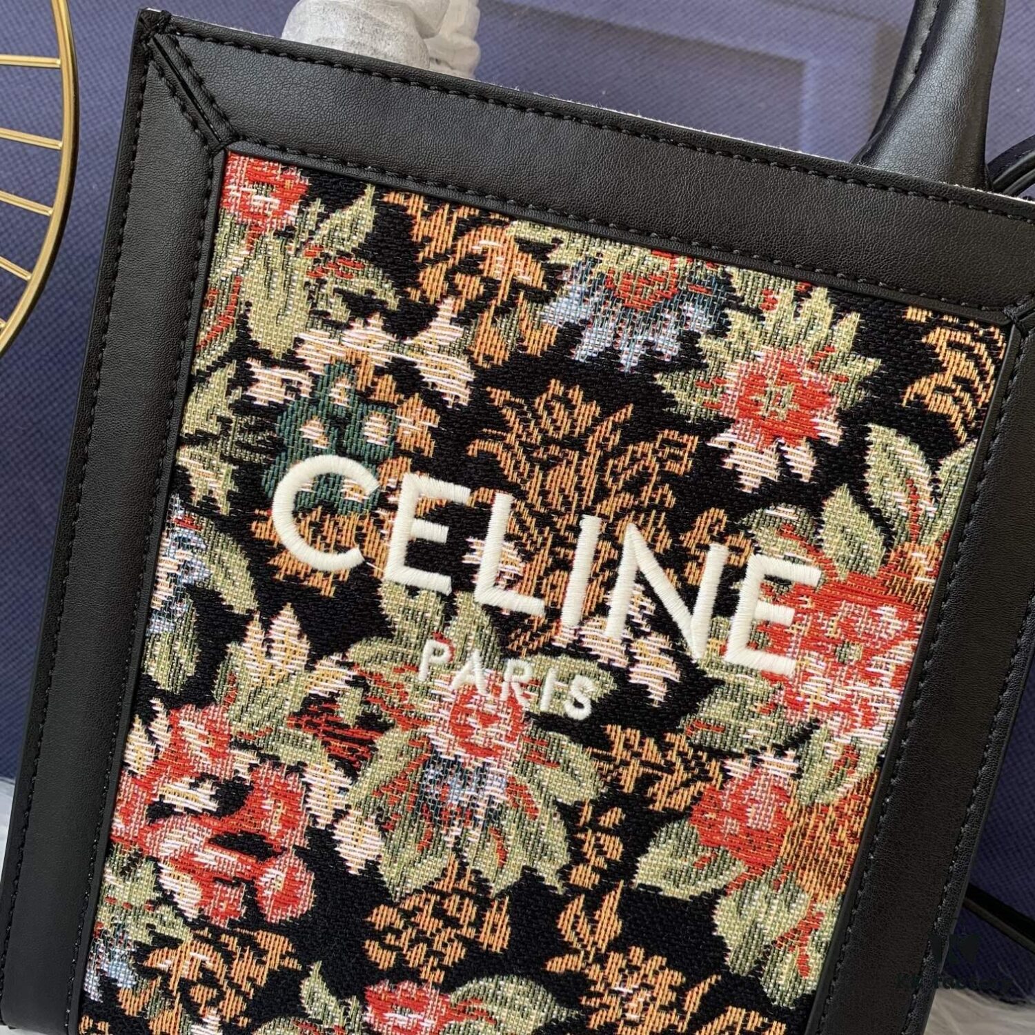 6930af696e68136f4d9ad40c Mini CELINE Print Synthetic Leather and Cowhide Vertical Handbag in Fabric Design C194372 with Black Accents, Adjustable and Removable Leather Shoulder Strap (50cm)