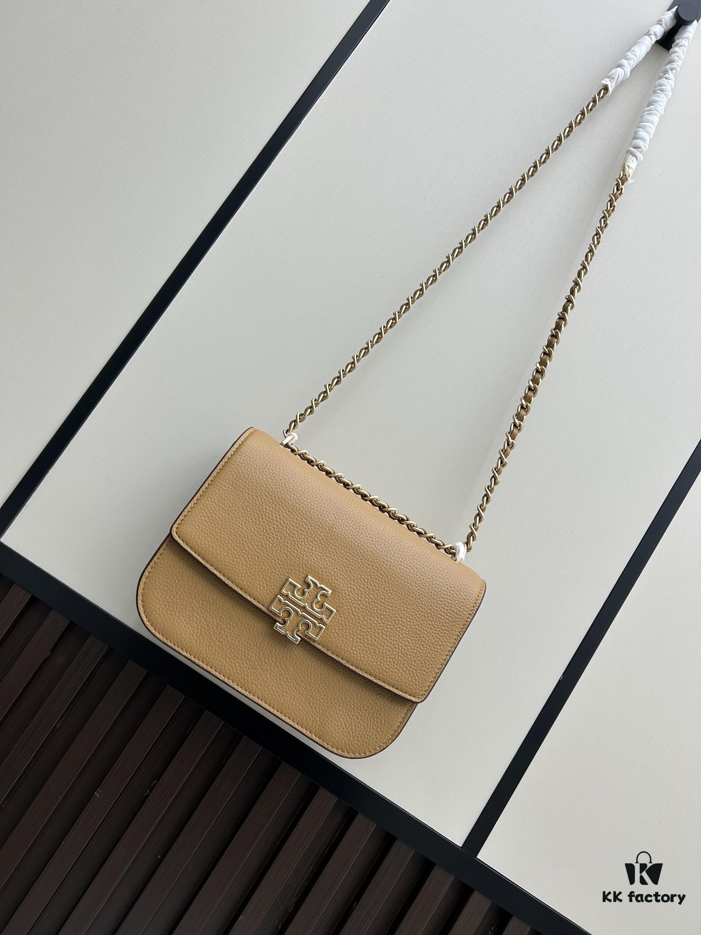 6930af8c6e68136f4d9ad44f New Tory Burch Britten Women's Chain Shoulder Crossbody Bag, Medium Size, Black and Apricot Color, In Stock, Dimensions 22×8×16CM