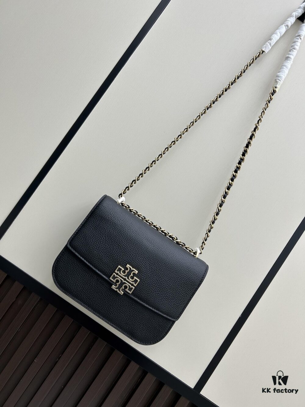 6930af8c6e68136f4d9ad450 New Tory Burch Britten Medium Crossbody Chain Bag for Women, Black and Beige, In Stock, Size 22×8×16CM