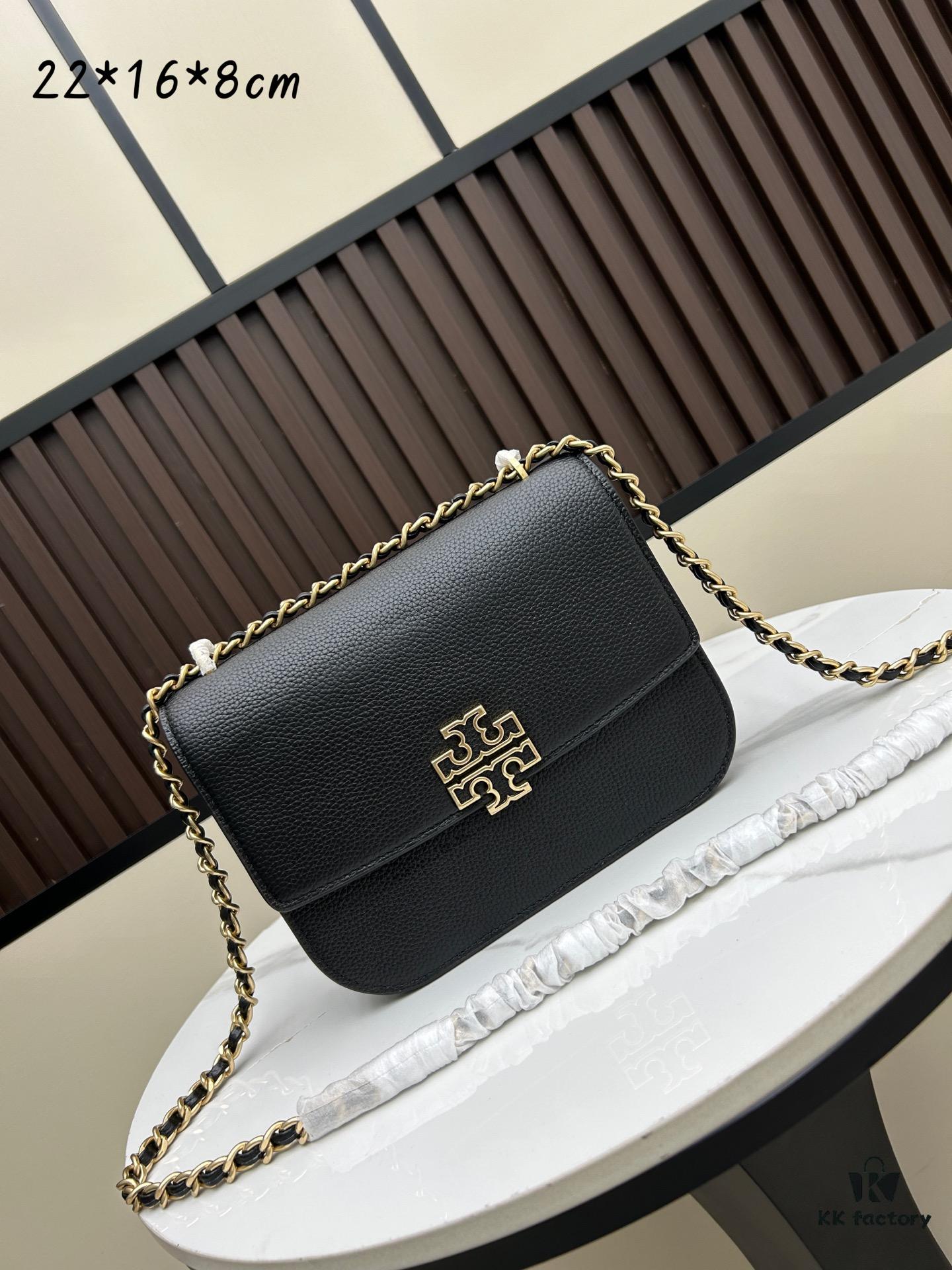 6930af8d6e68136f4d9ad451 New Tory Burch Britten Medium Crossbody Chain Shoulder Bag for Women, Black and Beige, In Stock, Size 22×8×16CM