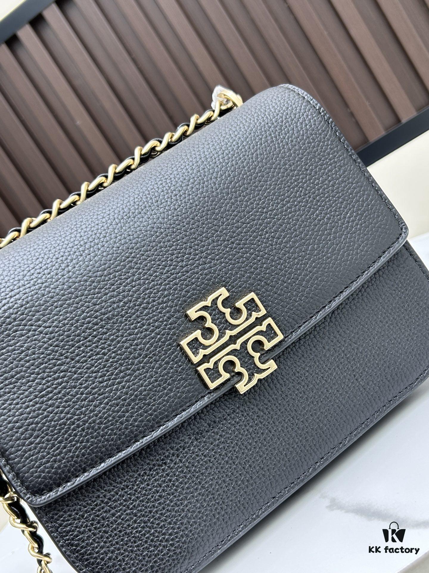 6930af8f6e68136f4d9ad455 New Tory Burch Britten Medium Crossbody Chain Shoulder Bag for Women, Black and Beige, In Stock, Size 22×8×16CM