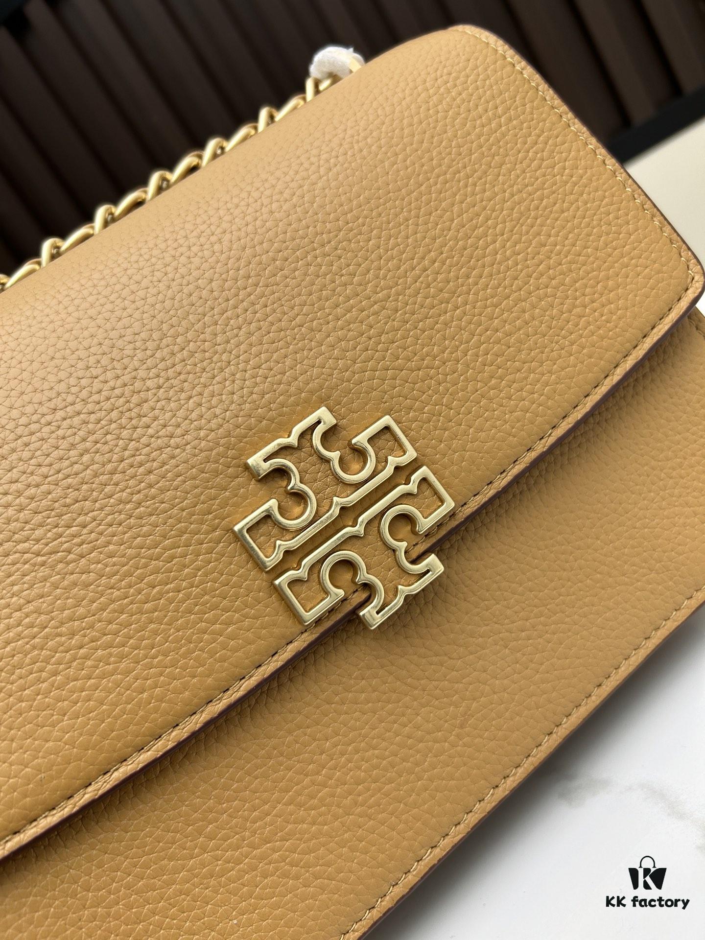 6930af946e68136f4d9ad460 New Tory Burch Britten Women's Chain Shoulder Crossbody Bag, Medium Size, Black and Apricot Color, In Stock, Dimensions 22×8×16CM