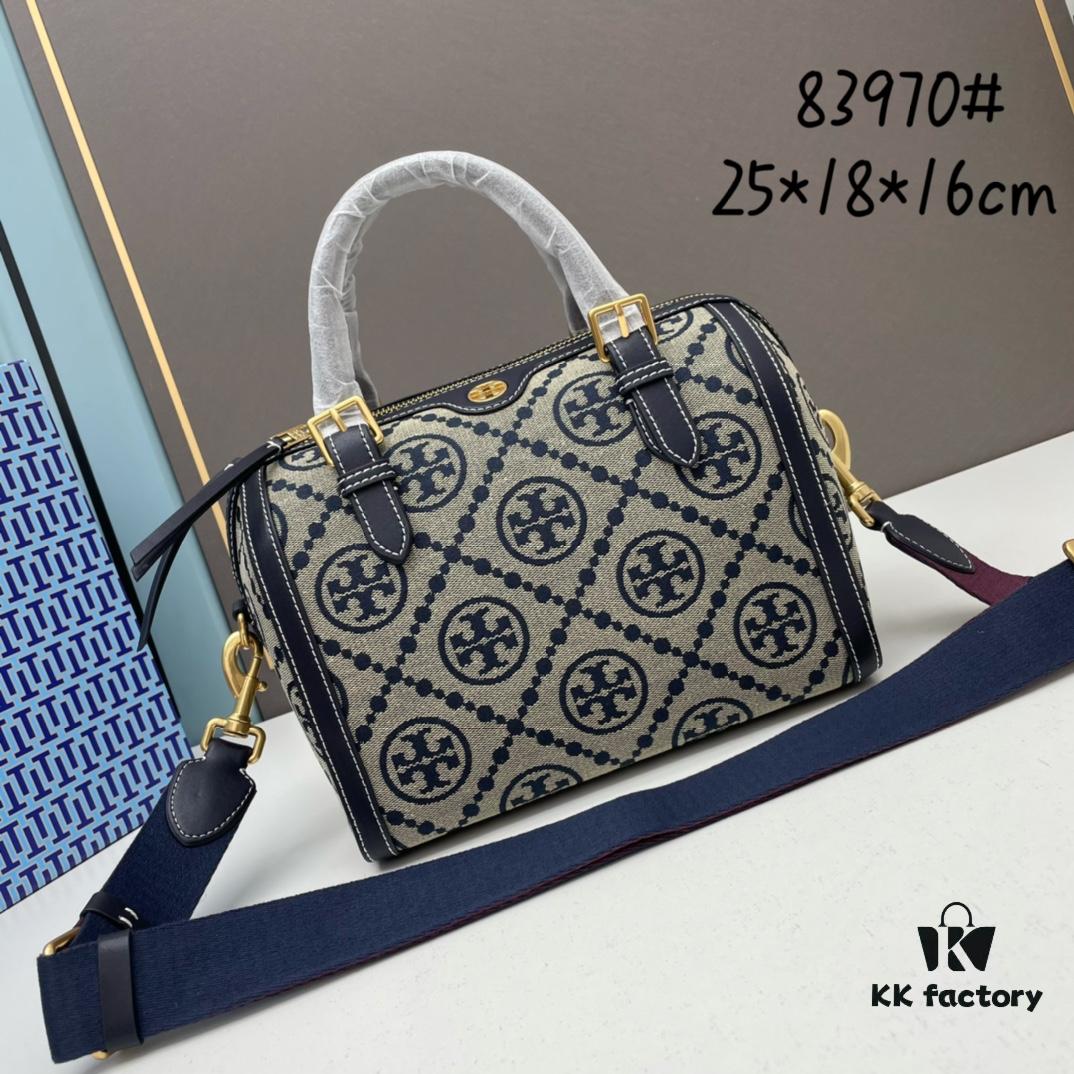 6930afb86e68136f4d9ad4aa Large TORY BURCH T Monogram Mini Jacquard Barrel Bag in Hazelnut Brown