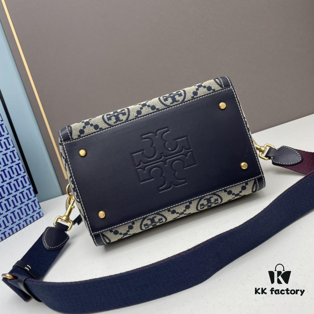 6930afb96e68136f4d9ad4af Large TORY BURCH T Monogram Mini Jacquard Barrel Bag in Hazelnut Brown