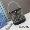 Large TORY BURCH Monogram Drawstring Bucket Bag in Navy Canvas – 2021 Summer Collection