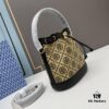 6930afc06e68136f4d9ad4bf Large TORY BURCH Monogram Drawstring Bucket Bag, Navy Blue Canvas Fabric with Vintage Jacquard Detail, 2021 Summer Collection