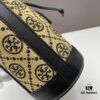6930afc36e68136f4d9ad4c6 Large TORY BURCH Monogram Drawstring Bucket Bag, Navy Blue Canvas Fabric with Vintage Jacquard Detail, 2021 Summer Collection