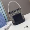 6930afc86e68136f4d9ad4cf Large TORY BURCH Monogram Drawstring Bucket Bag in Navy Blue Canvas – 2021 Summer Collection