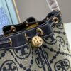 6930afc96e68136f4d9ad4d1 Large TORY BURCH Monogram Drawstring Bucket Bag in Navy Blue Canvas – 2021 Summer Collection