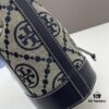 6930afcb6e68136f4d9ad4d5 Large TORY BURCH Monogram Drawstring Bucket Bag in Navy Blue Canvas – 2021 Summer Collection