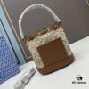 6930afcc6e68136f4d9ad4d9 Large TORY BURCH Monogram Drawstring Bucket Bag, Navy Blue Canvas with Vintage Jacquard Trim – 2021 Summer Collection