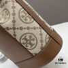6930afcd6e68136f4d9ad4dc Large TORY BURCH Monogram Drawstring Bucket Bag, Navy Blue Canvas with Vintage Jacquard Trim – 2021 Summer Collection