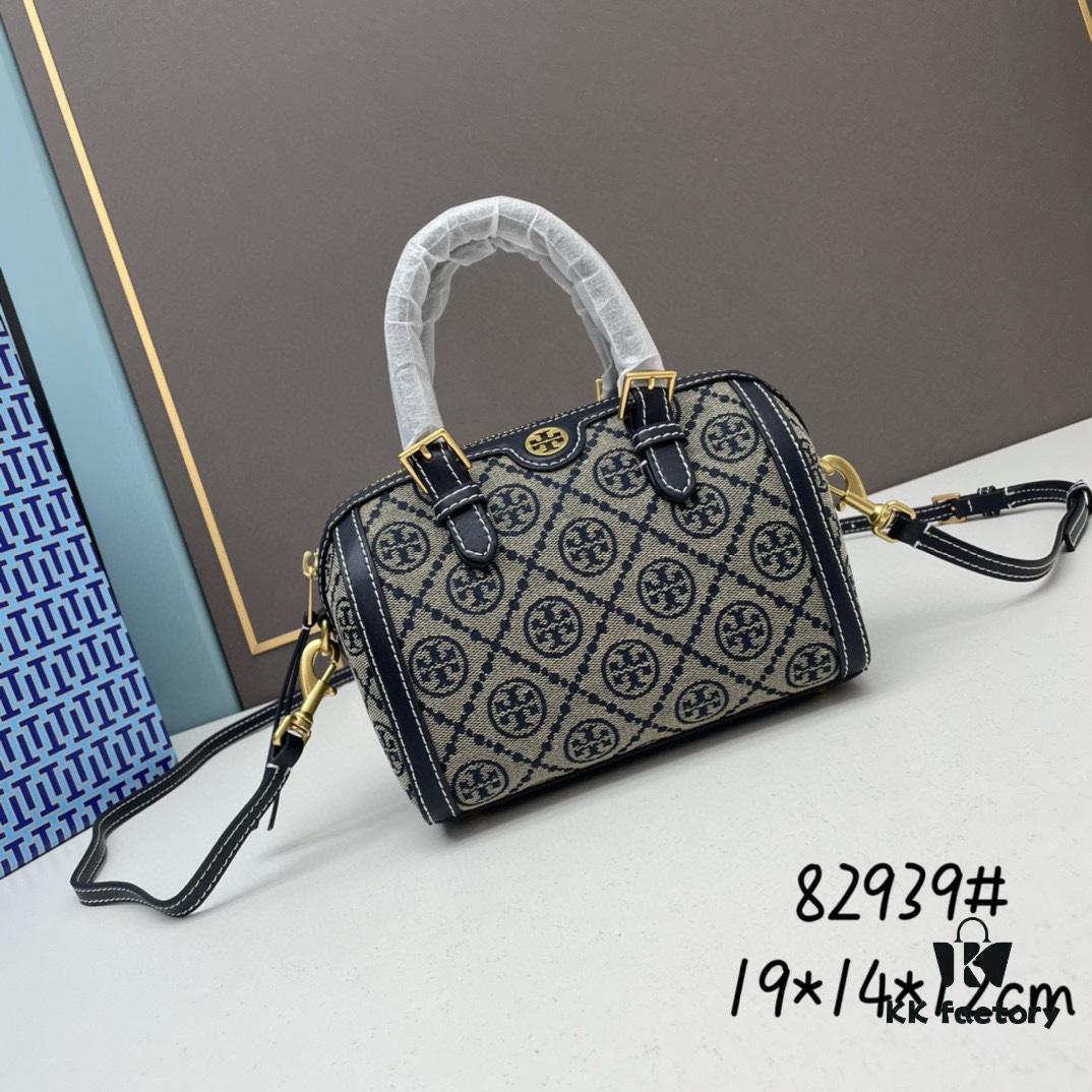 6930afcf6e68136f4d9ad4e0 TORY BURCH T Monogram Mini Jacquard Barrel Bag in Hazelnut Brown
