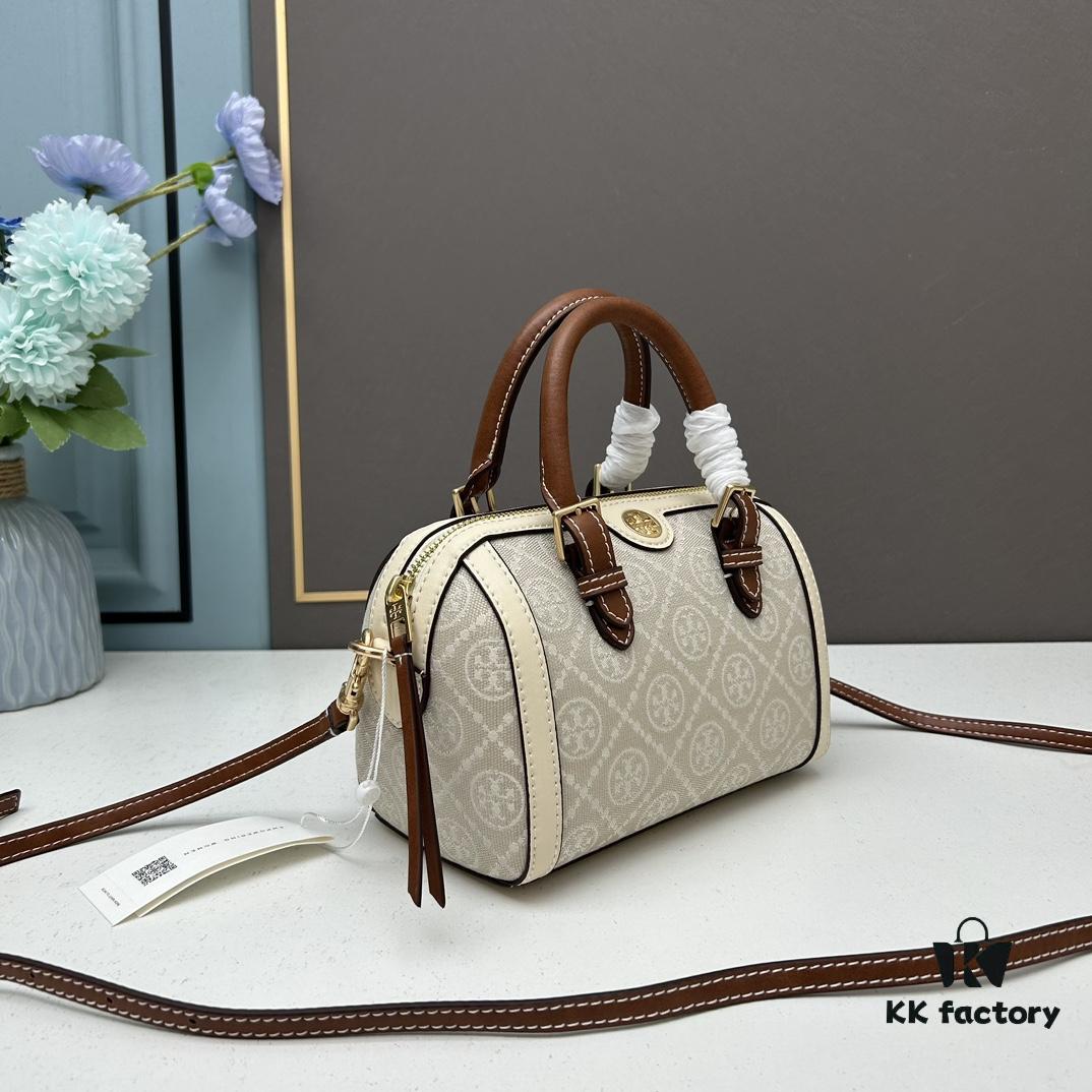 Tory Burch T Monogram Mini Jacquard Barrel Bag in Hazelnut Brown