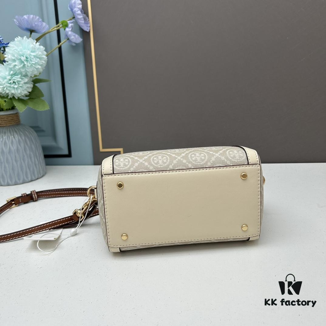 Tory Burch T Monogram Mini Jacquard Barrel Bag in Hazelnut Brown