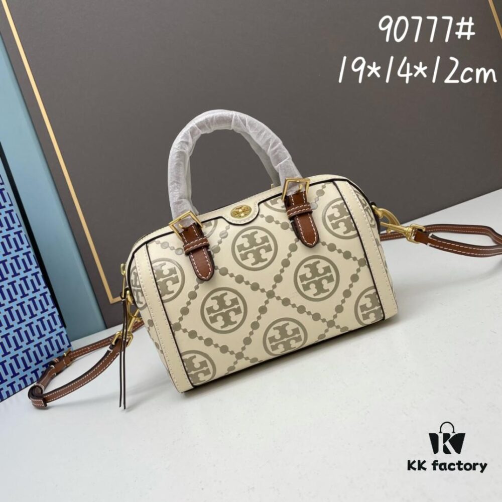 6930afd56e68136f4d9ad4eb Tory Burch T Monogram Mini Jacquard Barrel Bag in Hazelnut Brown - Small Size