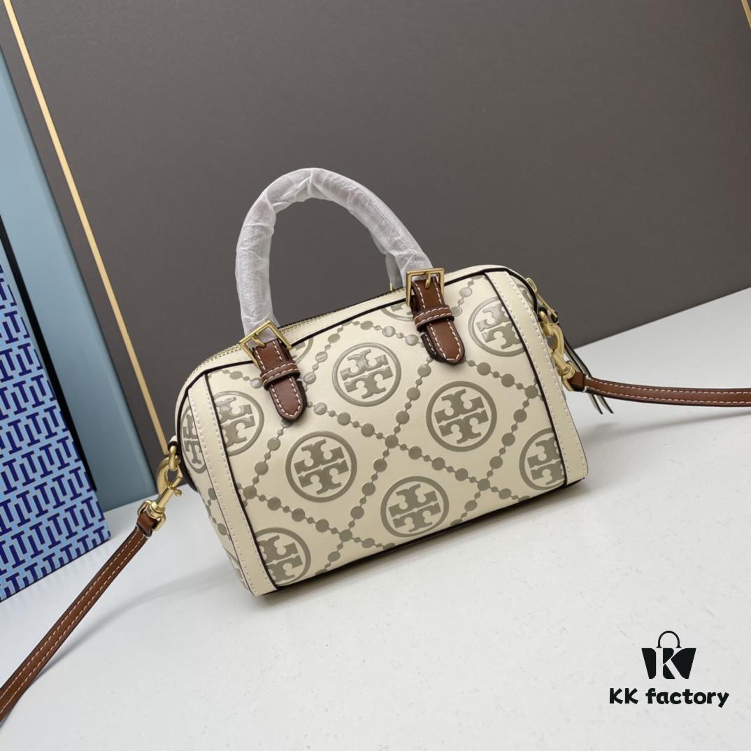6930afd56e68136f4d9ad4ec Tory Burch T Monogram Mini Jacquard Barrel Bag in Hazelnut Brown - Small Size