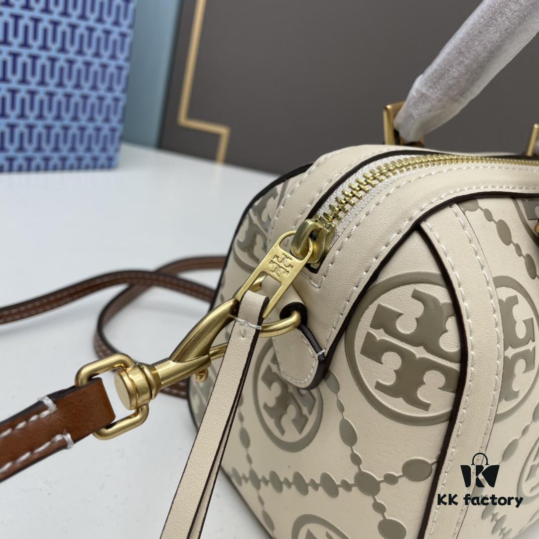 6930afd66e68136f4d9ad4ee Tory Burch T Monogram Mini Jacquard Barrel Bag in Hazelnut Brown - Small Size