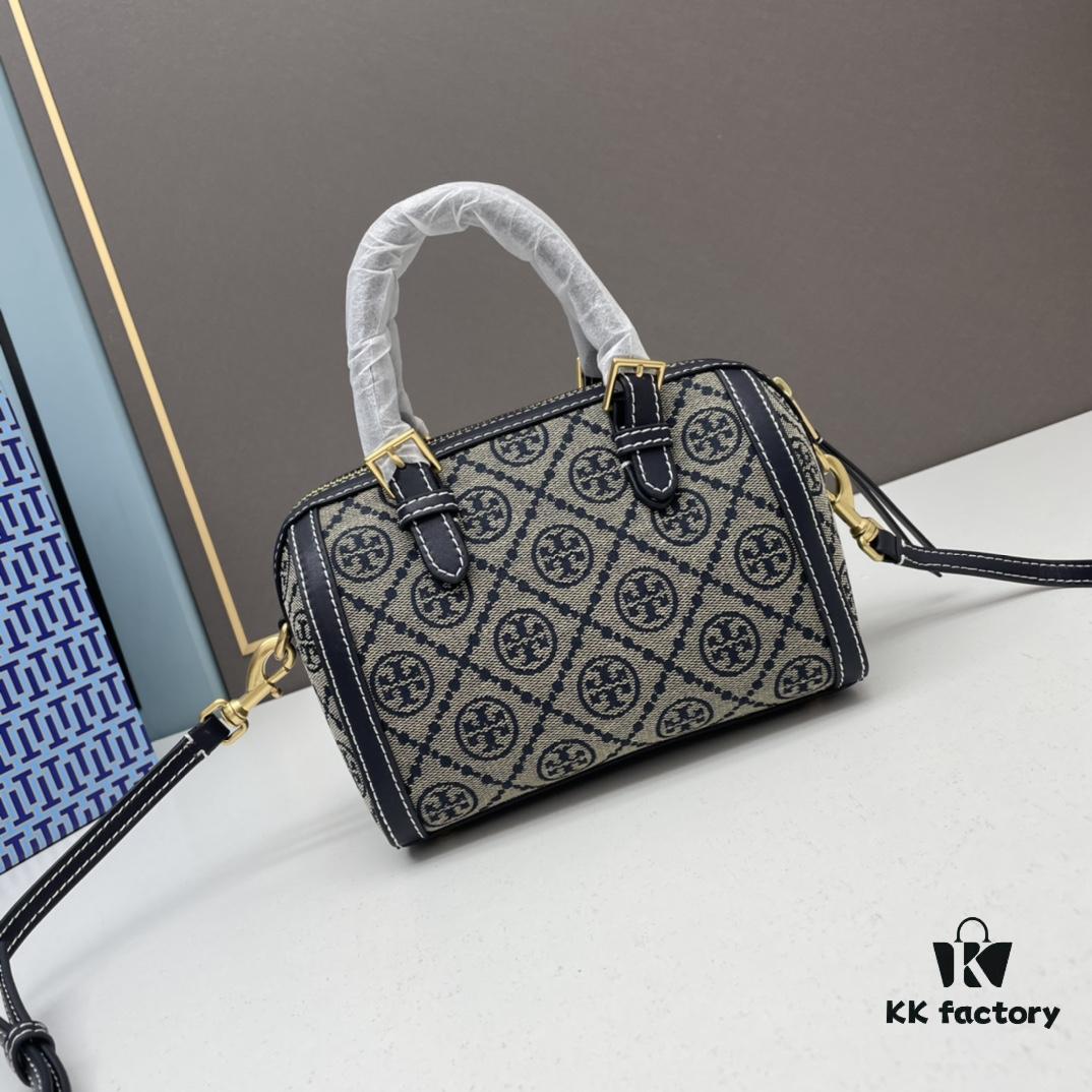 6930afdb6e68136f4d9ad4fb TORY BURCH T Monogram Mini Jacquard Barrel Bag in Hazelnut Brown