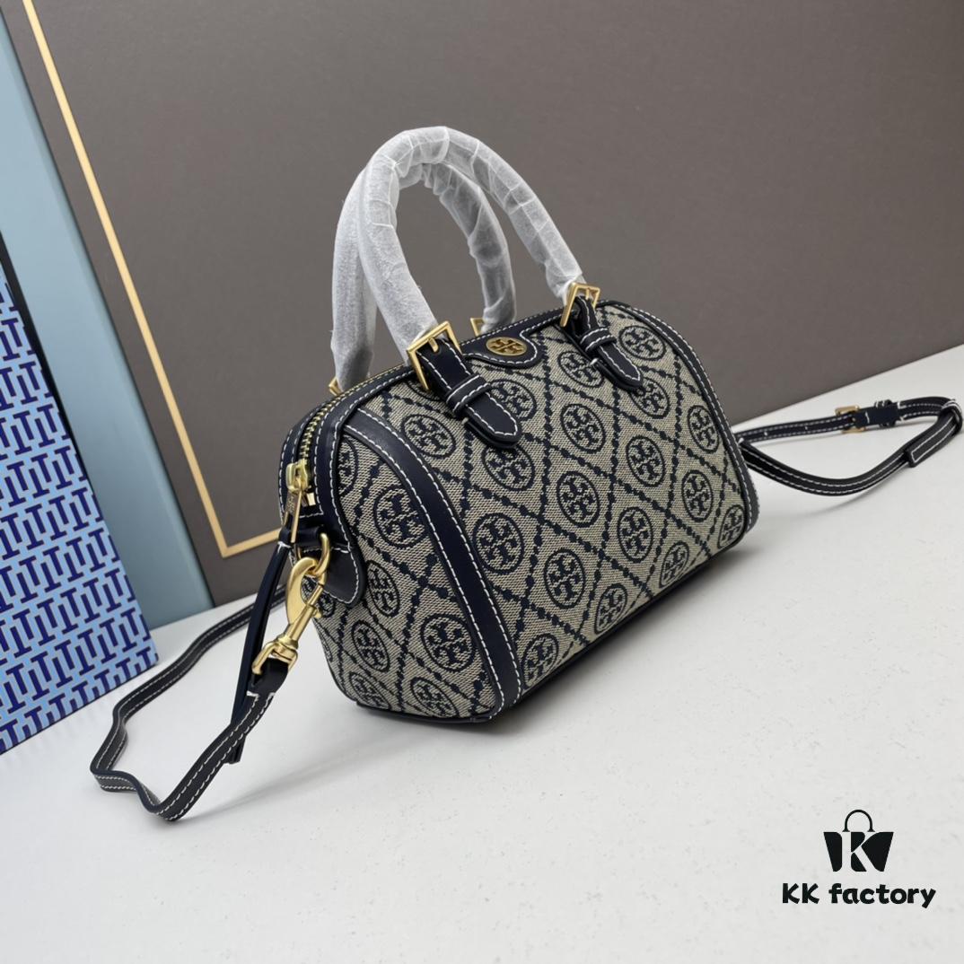 6930afdc6e68136f4d9ad4fc TORY BURCH T Monogram Mini Jacquard Barrel Bag in Hazelnut Brown